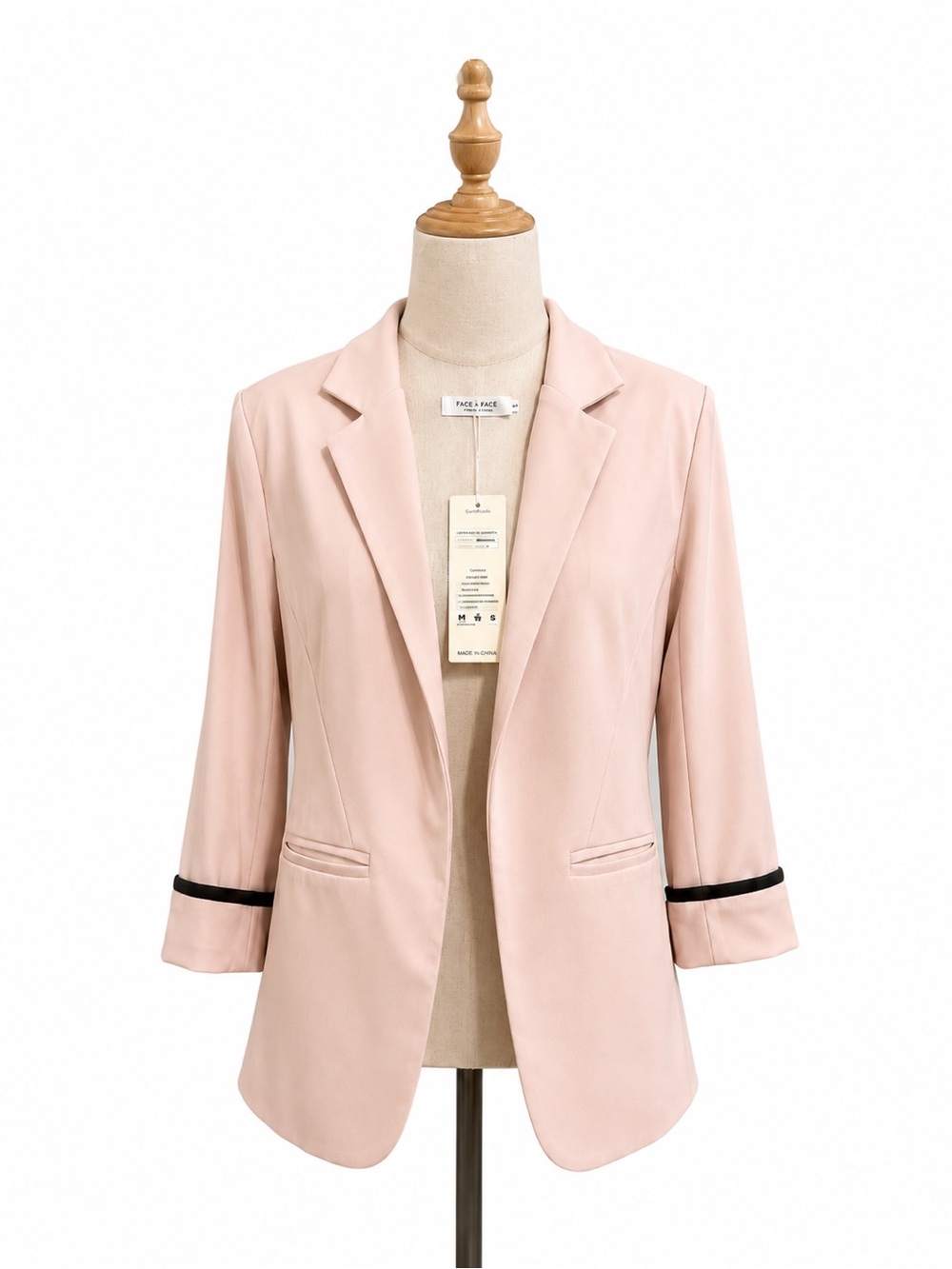 Women's Blush Pink Notch Lapel Blazer with Contrast Trim